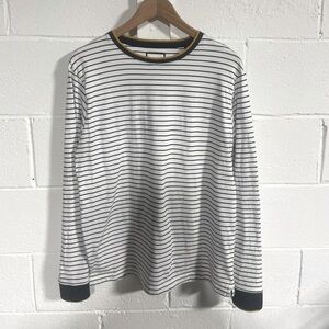 Ricky & Micky Mens White|Navy Striped Long Sleeve Shirt Sz Medium